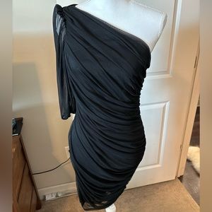 Black BCBG One Shoulder Ruched Dress Size 10